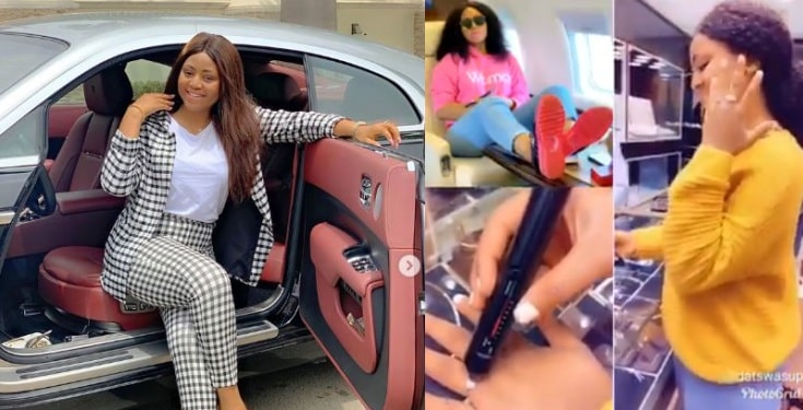 Regina Daniels seen testing the authenticity of her diamond ring (video)
