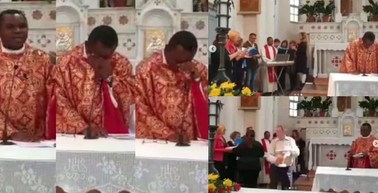 Nigerian priest in Switzerland breaks down in tears after his parishioners sang him an Igbo song (video)