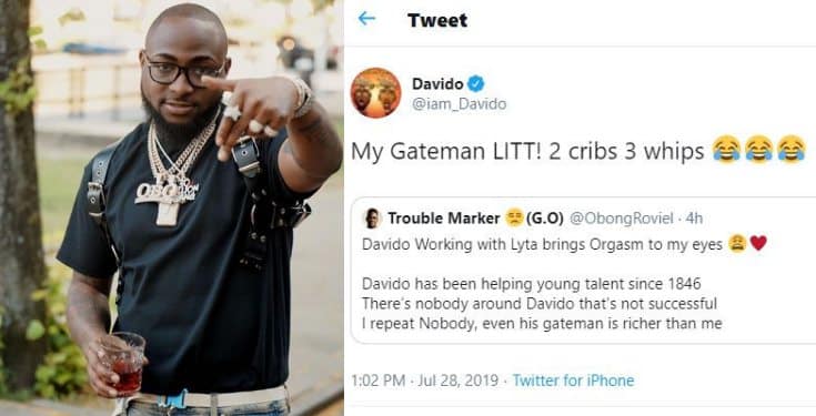 Davido claims his gate-man has 'two houses and three cars'