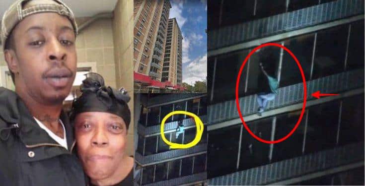 Man climbs 19-story building to rescue his mother from fire (video)