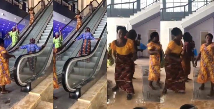 Nigerian women sing and dance after seeing an escalator for the first time (video)