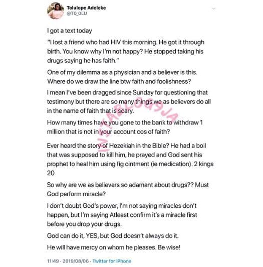Lady narrates how HIV-positive friend died after he embraced faith 