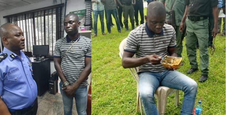 Suspected Port Harcourt serial killer seen having rice and water while being paraded