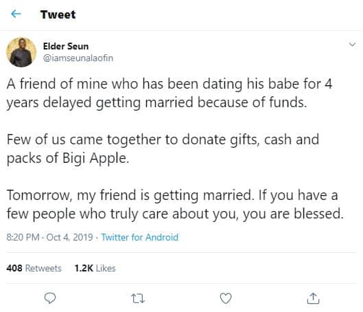 Man narrates how they contributed money so that their friend could get married