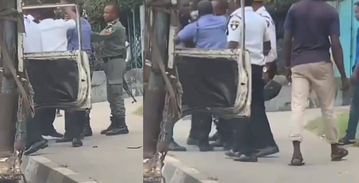 Vehicle Inspection Officers clash with police officers over who should inspect a car (Video)