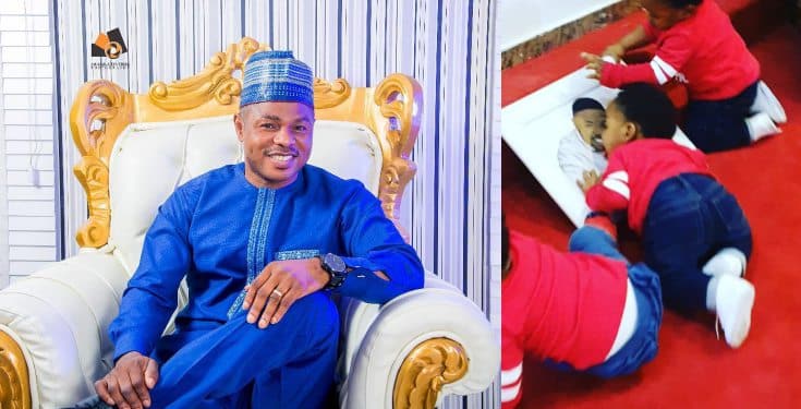 Yinka Ayefele shows off his adorable triplets (Video)