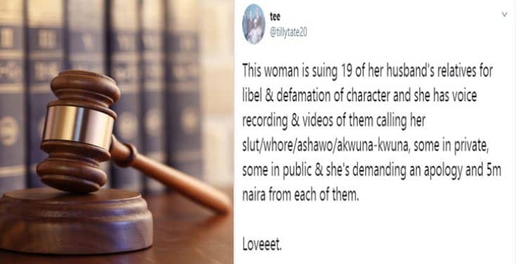 Nigerian woman sues 19 of her husband's relatives for libel and defamation of character