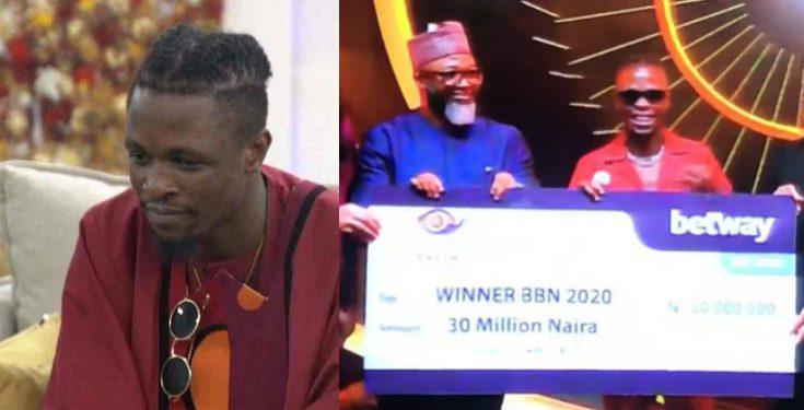 Laycon receives 30 million naira cheque