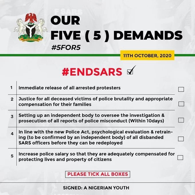 New demands as #EndSARS protests continue