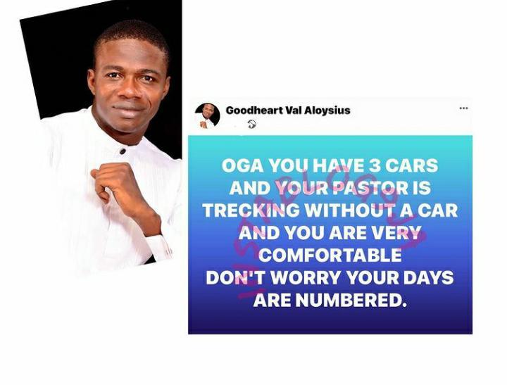 Your days are numbered, if you have 3 cars and your Pastor treks — Prophet Aloysius