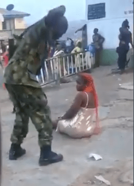 soldier flogging woman in ibadan
