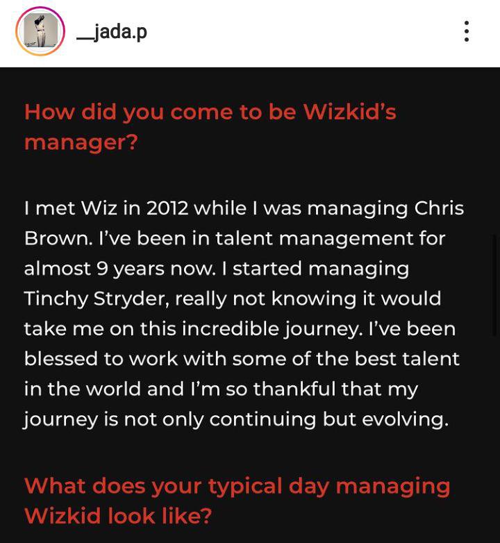 "How I met Wizkid" – Jada Pollock