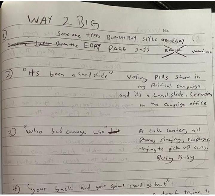 "Handwriting like that of a pharmacist" - Reactions as Burna Boy's note surfaces