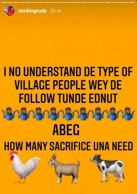 "Village people dey follow Tunde" - Rudeboy reacts following suspension of Tunde Ednut's new Instagram page