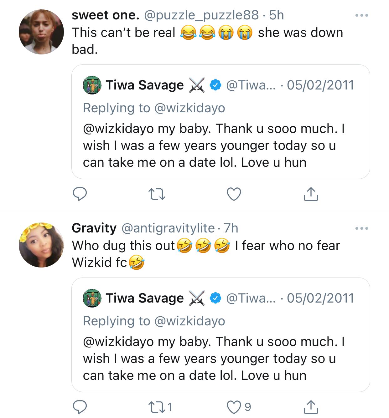 Tweet of Tiwa Savage and Wizkid