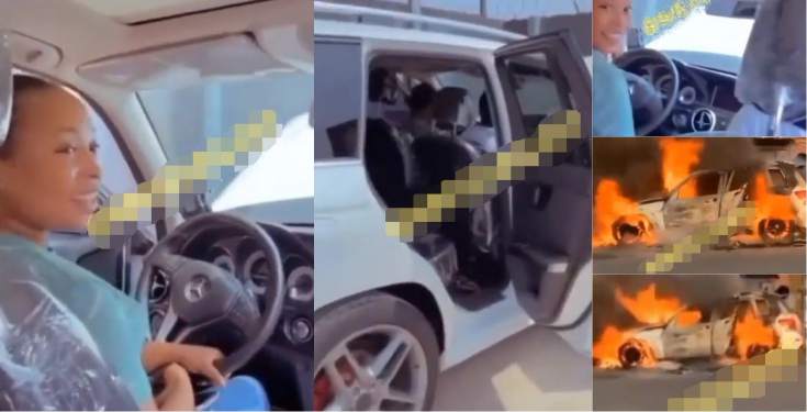 Fire razes lady's N9M Mercedes Benz hours after flaunting it (Video)