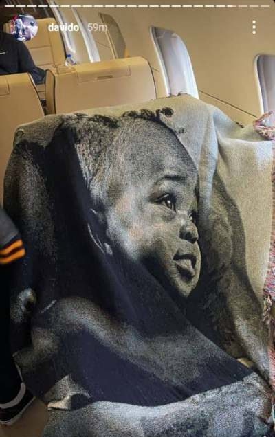 Davido shows off customized blanket with Ifeanyi's face, Chioma's son