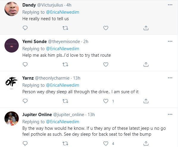 Erica Nlewedim questions foreigner who claims a particular Lagos route is pothole-free