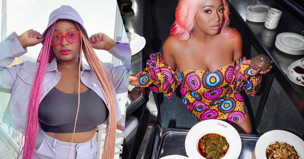 "Is that your new song title" - Reactions as DJ Cuppy shares plate of Amala with fans