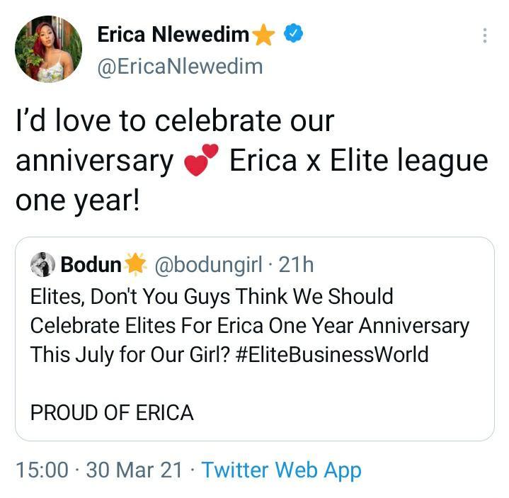 Erica Nlewedim to celebrate one year anniversary with fans, Elites