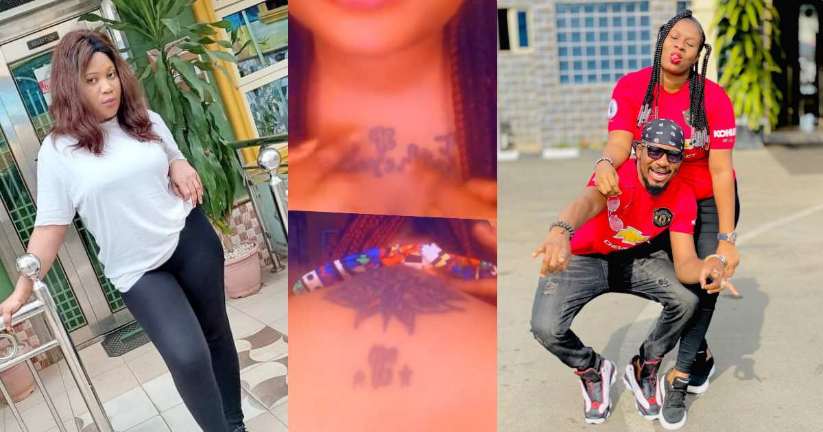 Actress, Esther Nwachukwu cries out as Jnr Pope's wife block her for inking her husband's initials on her chest (Video)