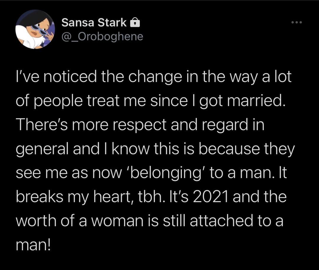 Twitter user Lady respect equality