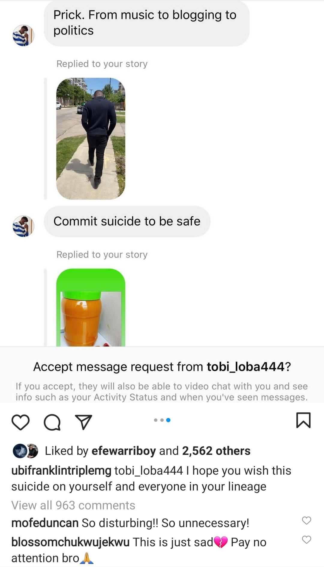 Ubi Franklin Chat Suicide Follower