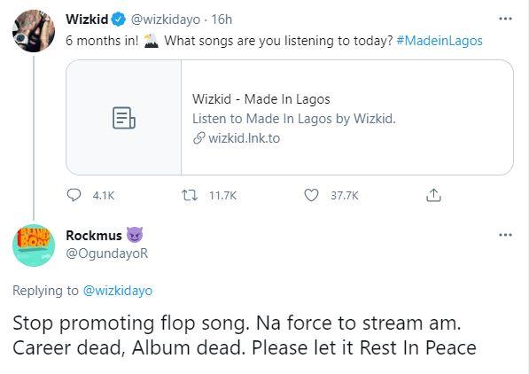 "Career dead, album dead" - Man slams Wizkid for promoting Made In Lagos six months after release
