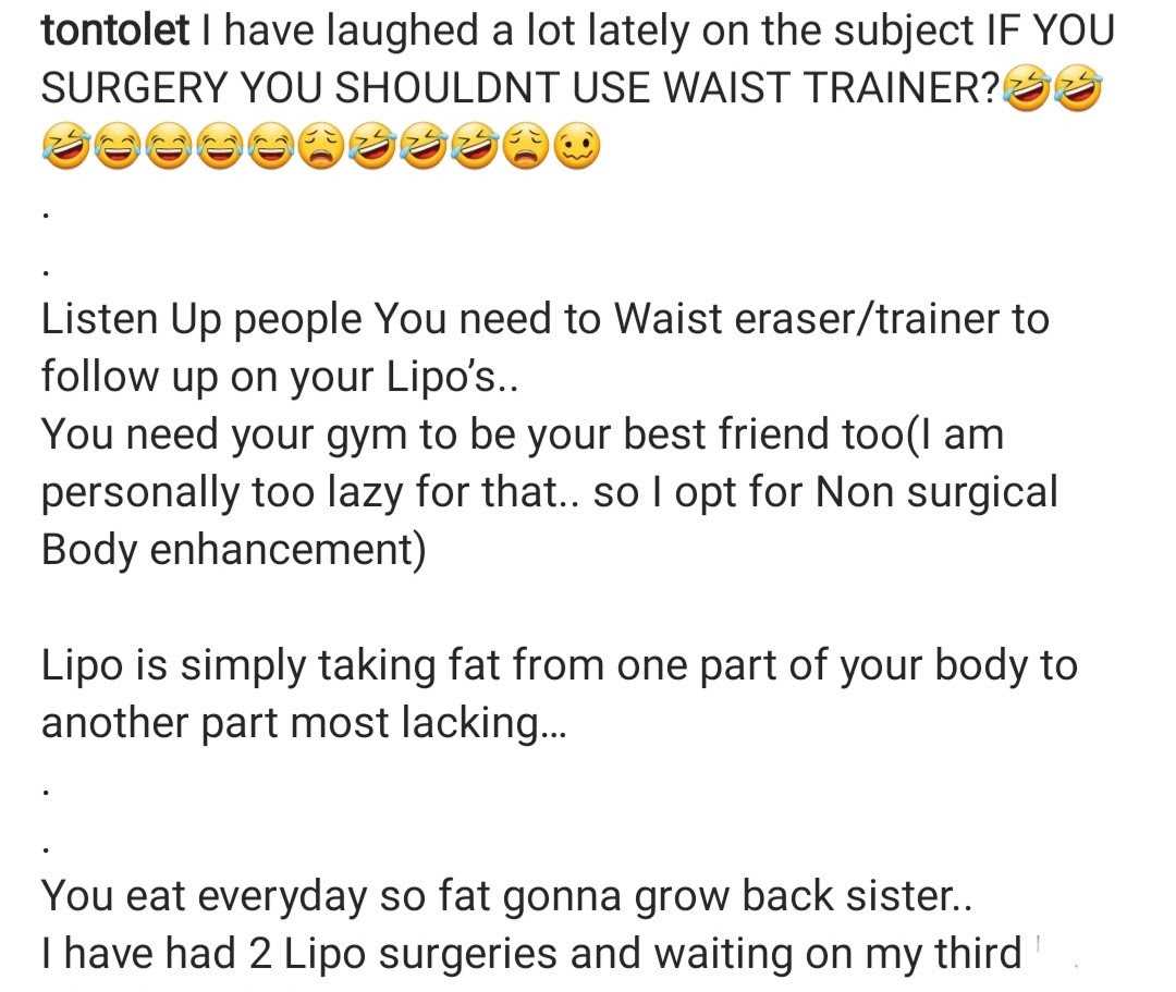 "I've had two liposuction surgeries, about to get the third" – Tonto Dikeh reveals