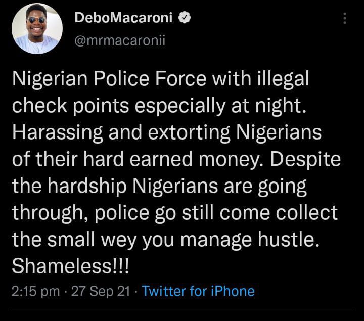 Debo Macaroni police extortion