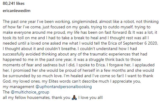 Erica Nlewedim recounts traumatic experience following disqualification, forgives herself