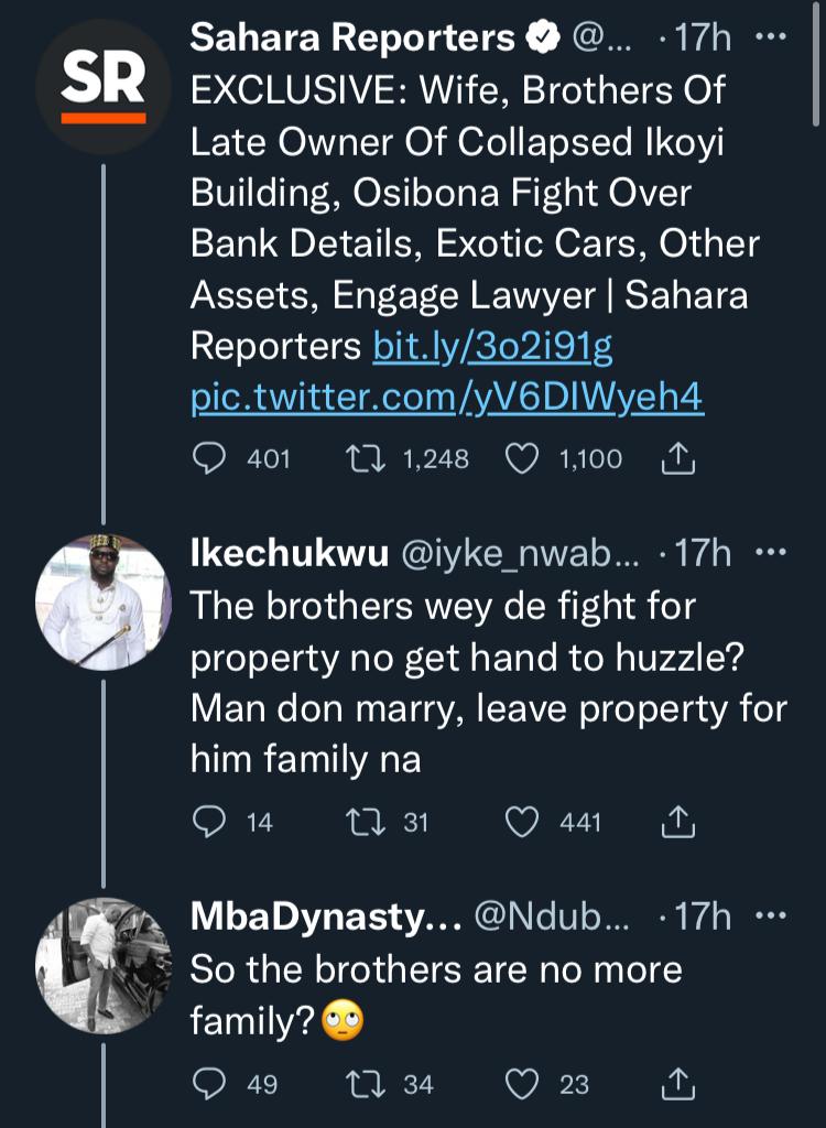 "When your husband dies, your contract in the family is fully terminated" - Man weighs in on family tussle over Ikoyi building CEO's properties