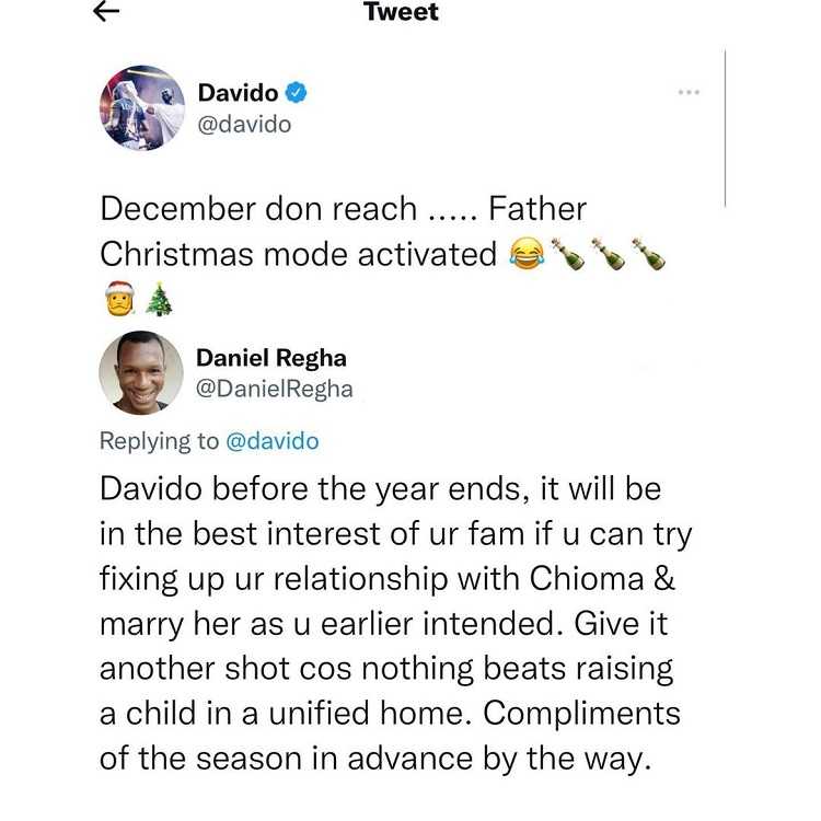 "Fix up, marry Chioma before the year ends" - Fan pens note to Davido