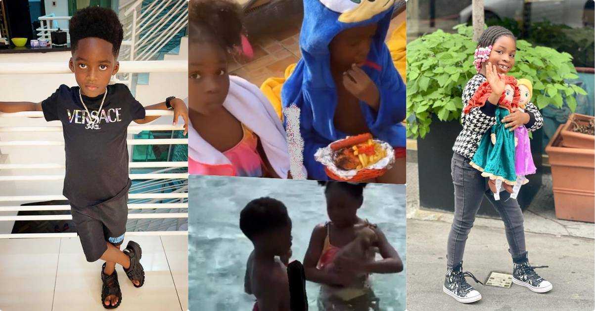 "Make them sha marry" - Fans gushes as Tiwa Savage's son, Jamil and Davido's Imade go on play date (Video)