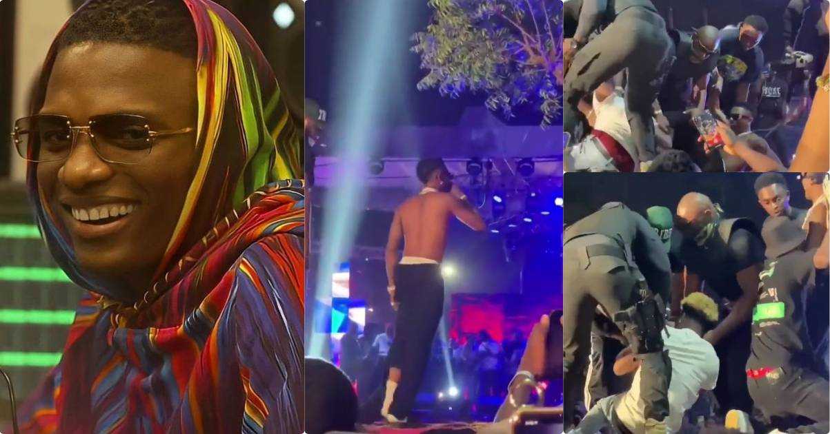 "Bring him back" - Wizkid says to bouncers dragging fan who tore his cloth (Video)