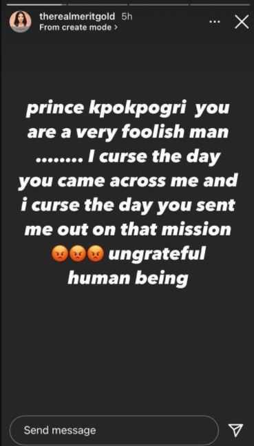 "Prince Kpokpogri, you're a foolish man" - Merit Gold lashes out