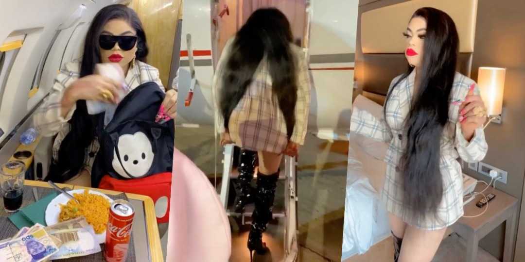 Bobrisky throws shade at female celebrities as he flies private jet with house help, other workers (Video)