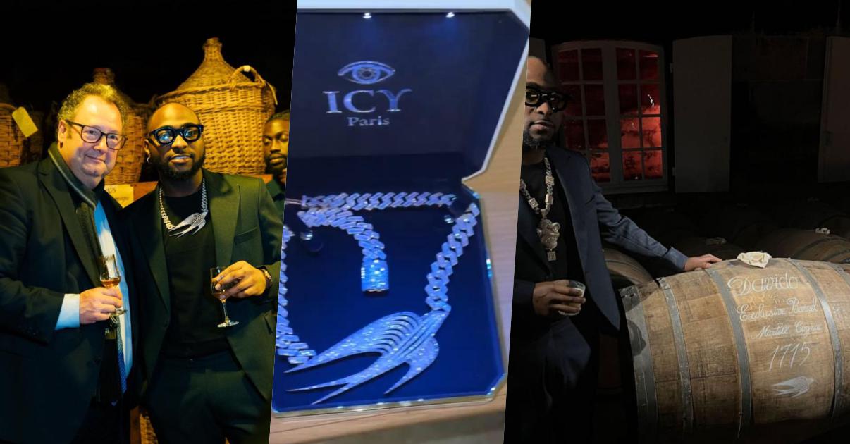 Davido receives diamond necklace, and a barrel of whiskey specially made for him from Martell brand (Video)