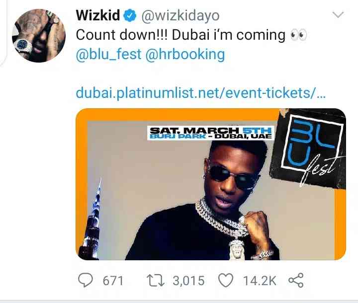 Wizkid shuts down rumor of attending Davido's show in London 