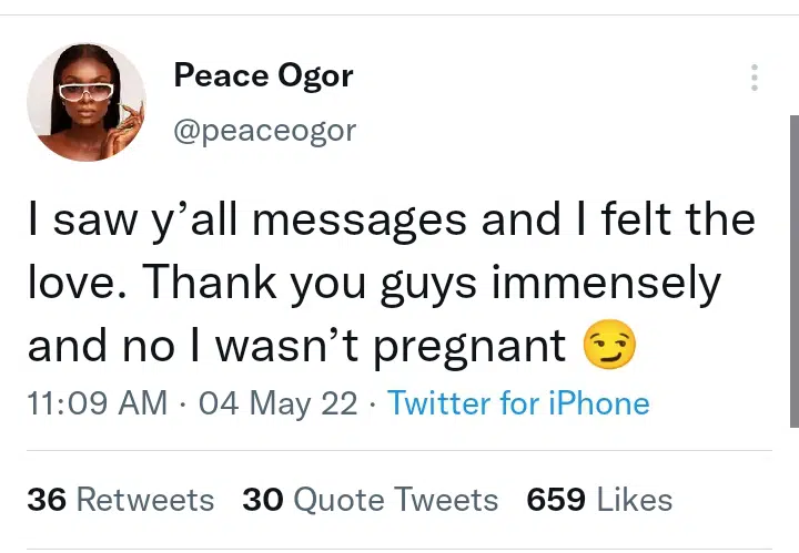 Peace Ogor pregnant absence