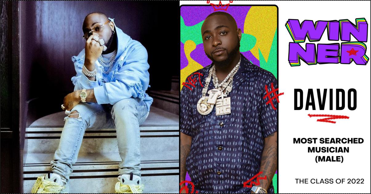 Davido beats Wizkid and Burna Boy to win Most Searched Male Musician Award for the third time in a row