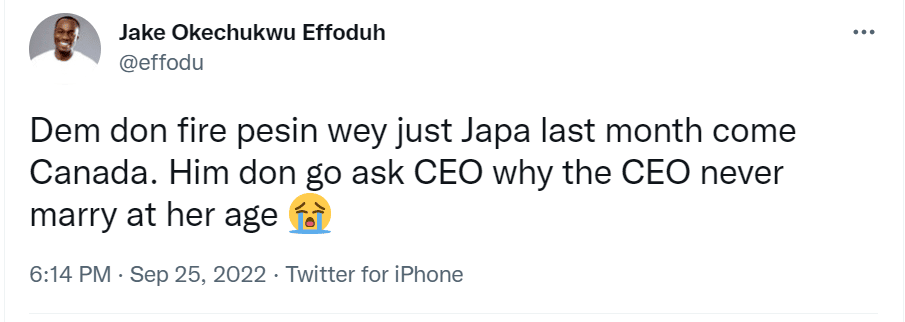 Nigerian man who relocated to Canada asked for asking his CEO why she is yet to marry
