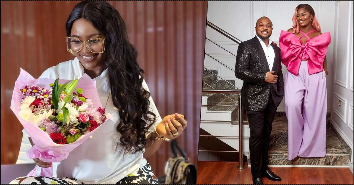 "Sweetest thing ever but I'd have preferred money" — Chizzy Alichi says as she receives flower bouquet from husband (Video)