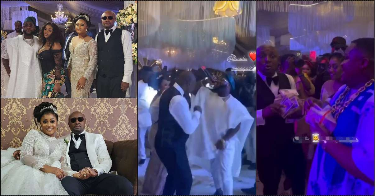 Chioma and Cubana Chief Priest makes money rain as Davido performs at Isreal DMW's wedding (Video)