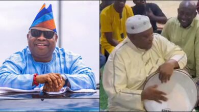 "He’s a happy person" — Governor Adeleke praised as he shows off drumming skills (Video)