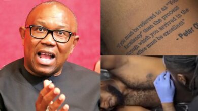 Tattoo artist offers free tattoo to man who tattooed Peter Obi’s quote on his body
