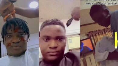 "Father figure activated" – Netizens commend man as he shaves off his dreadlocks for arrival of his son (Video)