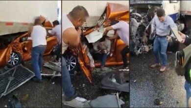 Moment man walks out unharmed following ghastly car accident (Video)