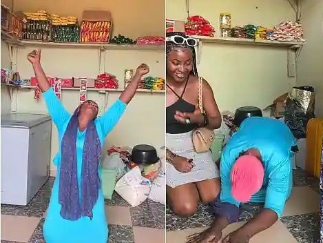 Lady cries as good Samaritan gifts her provision store filled with goods