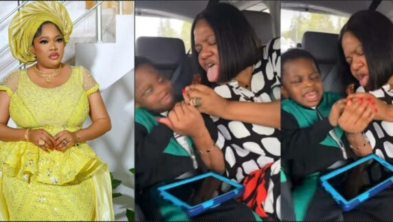 Mercy Aigbe, others react as Toyin Abraham and son fight over lollipop (Video)